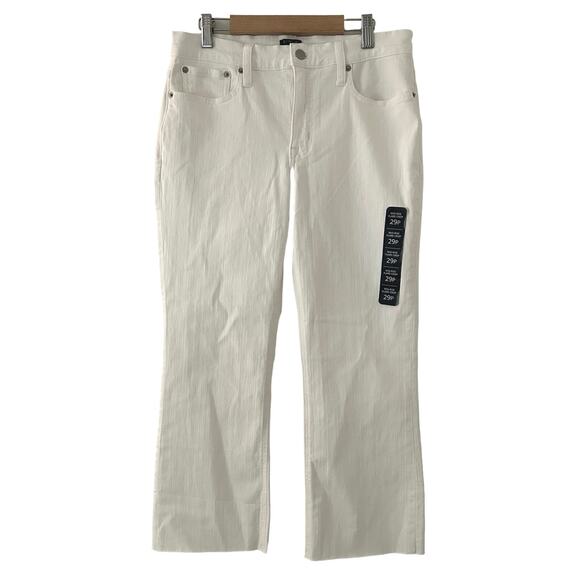 J. Crew Factory Mid-Rise Flare Stretch Raw Hem Crop Jeans 29 Petite New - Picture 2 of 9